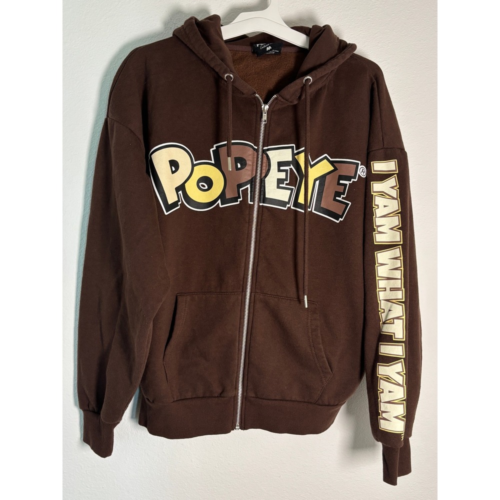 Reason x Popeye Exclusive Collab Brown Zip Up Hoodie Mens Medium Streetwear